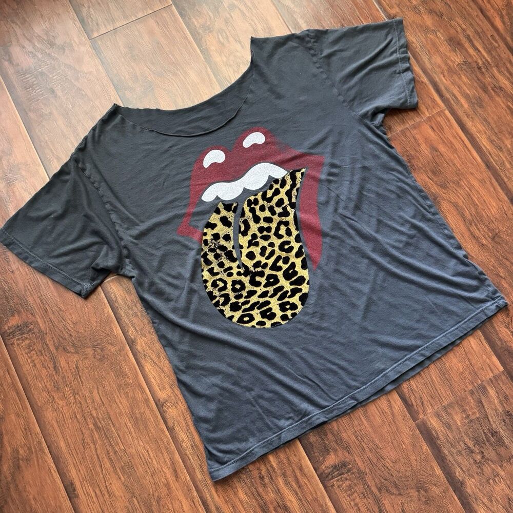 Free People x Daydreamer Rolling Stones Leopard Band T-shirt Sz S Rock Metal - Picture 4 of 16